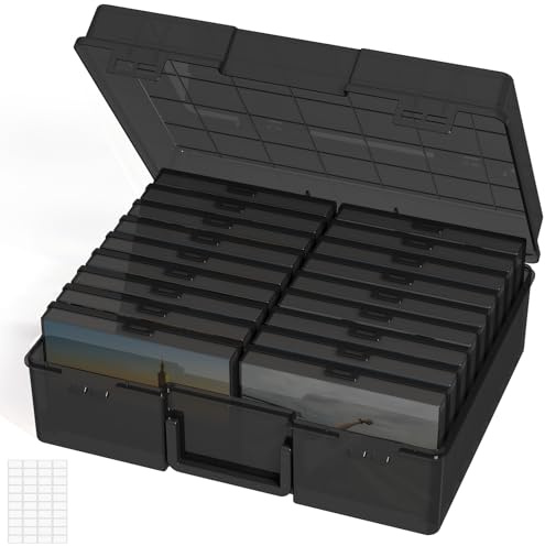 Lifewit Foto Aufbewahrungsbox mit 18 PCS innere Fotohalter, Schwarz | Kunststoff Fotobox für Fotos mit Abmessungen 10x15 cm, Tragbar Organizer Box mit Etiketten für Foto Saatgut Karten Handwerk