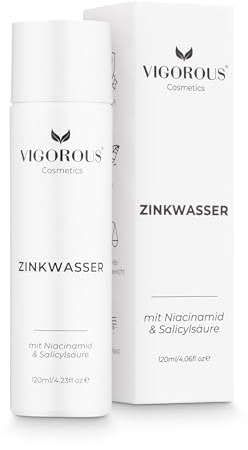 VIGOROUS® Zink Gesichtswasser - 120ml unreine Haut & Anti Pickel Zinkwasser | Gesichtsreinigung gegen Pickel mit Salicylsäure & Niacinamid, Anti Akne Toner gegen hormonelle Akne & Mitesser entfernen