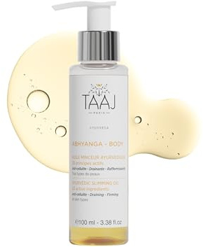 TAAJ | Ayurvedisches Schlankheitsöl - ABHYANGA | Straffendes und entwässerndes Anti-Cellulite-Öl | Strafft und glättet die Haut | Reduziert das Erscheinungsbild von Cellulite | Vegan | 100 ml