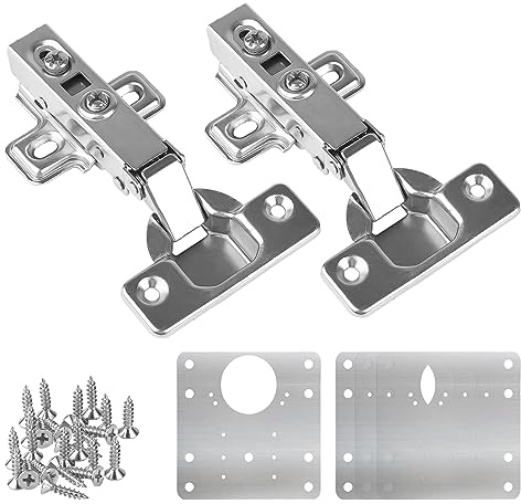 2 Stück Edelstahl hydraulisch dämpfende Scharniere, Standardscharnier mit Schranktür-Reparaturplatte, integrierte Soft-Close-Automatik-Scharniere für Küchenschrank Garderobentüren