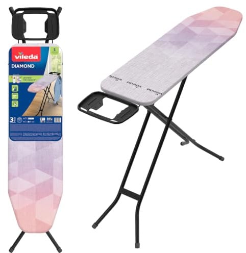 Vileda Diamond S Bügelbrett, kompakt, höhenverstellbar, Titan-Bezug | Titanbeschichteter Bezug | 114 x 33 cm | Höhenverstellbar bis 91 cm | TÜV GS zertifiziert | Comfort Pack
