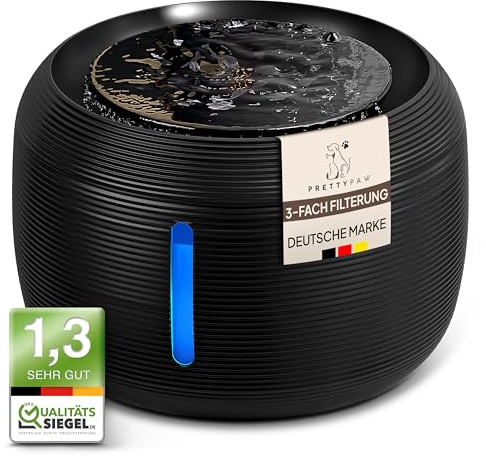 Pretty Paw Trinkbrunnen für Katze – Flüsterleiser 2,5L Katzenbrunnen mit LED & Aktivkohlefilter - BPA-frei & leicht zu reinigen - Hochwertige Lösung zum fairen Preis - KatzenOase Pro