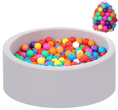 JungleDove Baby Bällebad Schaumstoff-Ballpool mit 100 dreifarbigen Bällen, mit Kunststoffbällen inklusive Runder weicher großer Bällebad für Kleinkinder
