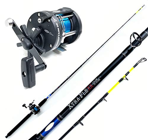 FLADEN Fishing Norwegen Angelset Combo Boot Hochsee Rute 2,10m 20-30 lbs/Bootsrute + Multirolle + Schnur