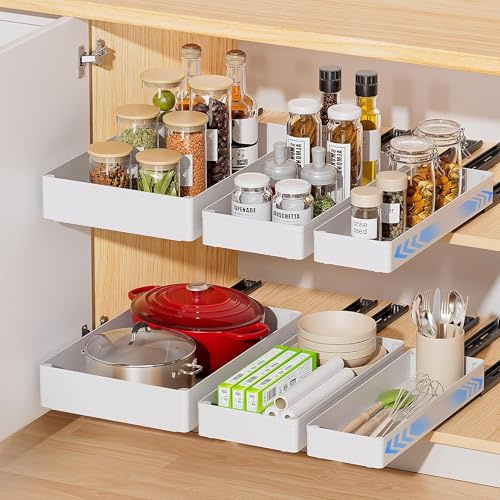 Kssvzz 3er Set Teleskopschublade, Ausziehbare Schublade Küche, Ausziehbarer Schrank Organizer zum Kleben, Schubladen Organizer Küche, Kein Bohren und Nageln Erforderlich