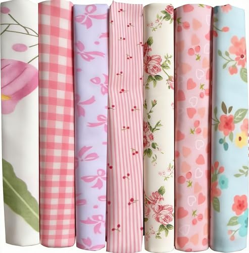 Yuiturt 7 Stück Baumwollstoff Stoffpaket 50 x 50 cm, Rosafarbenes Stoffset für Patchwork, Nähen, Quilten & Basteln, Stoffreste zum Nähen, Verschiedene Muster, Stoff Rosa