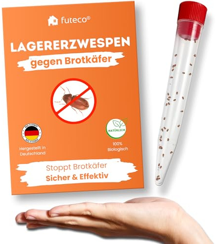 Futeco® – Lagererzwespen gegen Brotkäfer & Co. – für ca. 15 m² – 100% Chemiefrei – für warme und kühle Temperaturen – Alternative zu Brotkäferfalle – Made in Germany (40 Nützlinge)