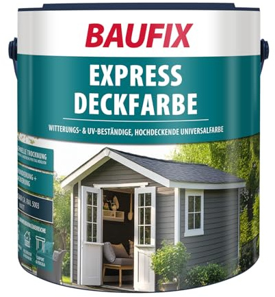 BAUFIX Express Deckfarbe saphirblau, matt, 2.5 Liter, Wetterschutzfarbe, Holzfarbe, langlebig, geeignet für Holz/Putz/Mauerwerk/Möbel/Zäune
