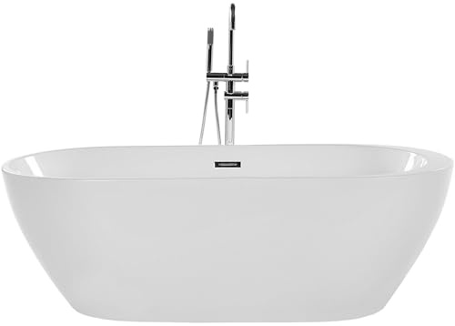 Beliani Freistehende Badewanne Weiß Acryl Glänzend Stilvolle Oval | 170 x 80 cm, Belastbarkeit 300 kg