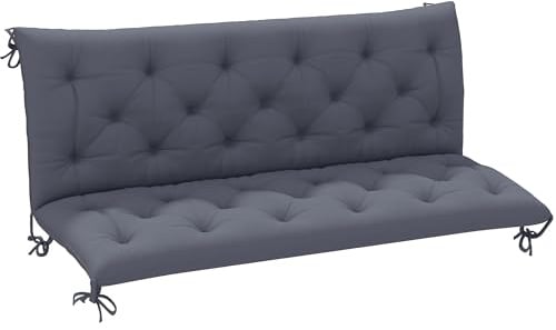 Outsunny 3 Sitzer Bankauflage 150 x 98 x 8 cm Sitzkissen mit Bändern Rückenkissen für Indoor/Outdoor Polster Auflage für Sitzbank Gartenbank Gartenmöbel Hollywoodschaukeln Dunkelgrau