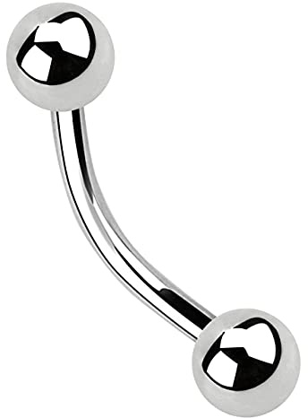 Augenbrauen Titan Piercing gebogener Stab 1,2 x 6 mm + 2 Kugeln in 3 mm