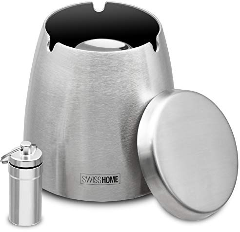 SWISSHOME - XL Windaschenbecher mit Deckel für Drinnen & Draußen inkl. Taschenaschenbecher