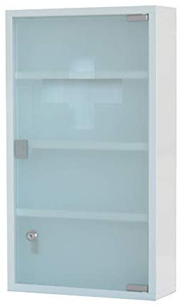HS-Lighting Medizinschrank Arzneischrank aus Edelstahl XXL Erste Hilfe Schrank abschließbar, Glas Tür mit Tip-on Automatik, 60 * 30 * 12cm (Weiß-4 Fächer)