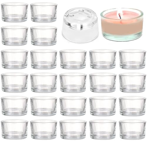 Teelichtgläser Set, 24er-Pack Teelichthalter 4,5 cm Dm x 2,5 cm Höhe, Kerzengläser, klar Teelichthalter Glas für Heimdekoration, Hochzeiten, Partys & Tischdekoration