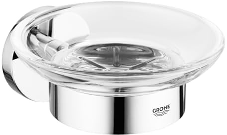 GROHE Essentials - Seifenschale (mit Halter, Material: Glas/Metall, verdeckte Befestigung, geeignet zum Bohren), Chrom, 40444001