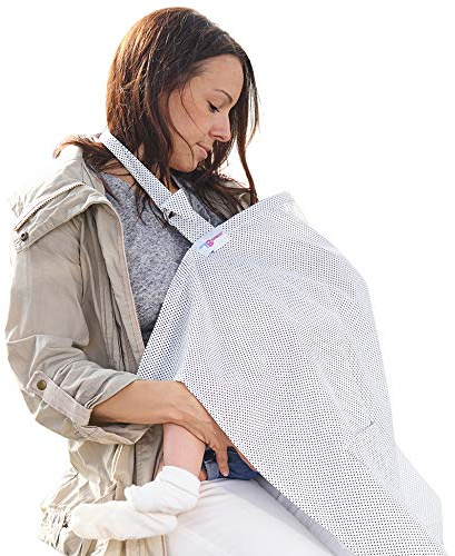 Stilltuch Stillschürze mit Taschen - Weicher und Atmungsaktiver Stillschal - Stilltuch für Unterwegs (Weiß)