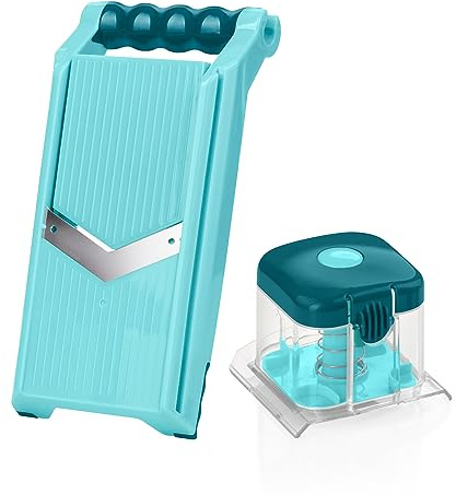 Genius Nicer Dicer Chef Professional Verstellbarer Gemüsehobel Set 2-tlg. - Schneidehobel, Scheibenschneider, mit Handy Hopper, inkl. Schutzabdeckung, V-Klinge
