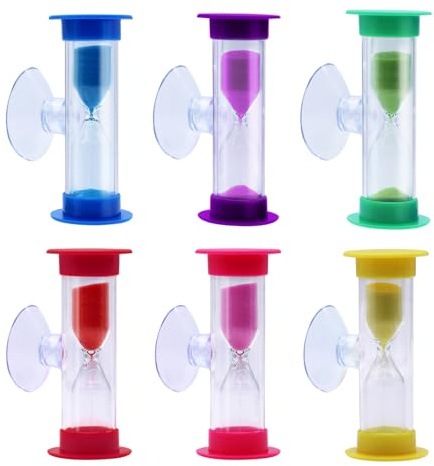 TETEWEBER 6 STK Sanduhr 3 Minuten Sanduhren Set Sanduhr Zähneputzen Kinder | mit Saugnapf, Zeitmesser Küchentimer Eieruhren für Zahnputzuhr Schule Spiel Büro, Buntes Sand Timer - 6 Farben