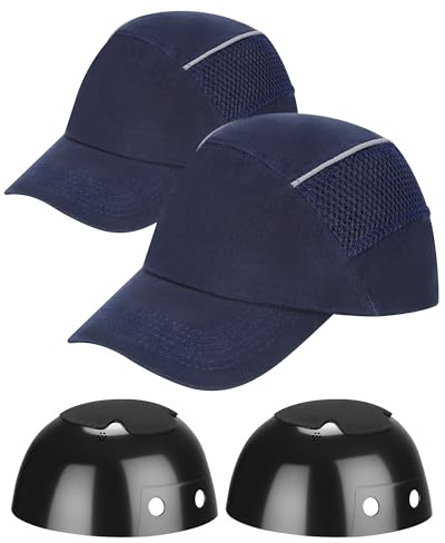HOLULO Anstoßkappe Verstellbarer Sicherheitshelm mit Atmungsaktivem Mesh, leichte Baseball-Stil Stoßkappen für Männer und Frauen, geeignet für Bau- & Wartungsarbeiten, 2 Stück Blau