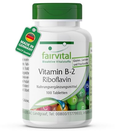 fairvital Vitamin B2 Riboflavin, 200mg pro Tag, 100 Tabletten, HOCHDOSIERT, VEGAN, schluckfreundlich