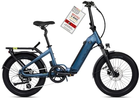 DERUIZ Peridot E-Bike-20 Zoll klapprad Elektrofahrrad, 250W 55N.m Hinterradmotor, 3 Fette Reifen,48V/500Wh Akku,11-32T, 8-Gang,Hydraulische Bremsen,Faltbares Pedelec-143 KM (Blau)