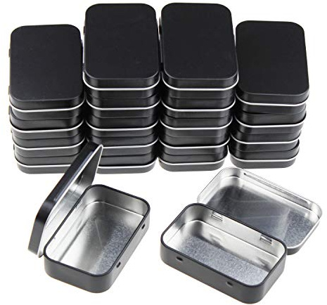 Goodma Metalldosen rechteckig mit Scharnier, Schwarz, 20 Stück | 95 x 62 x 20 mm, Leere Behälter, Home Storage Organizer, Mini Box Set