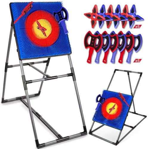 POPERFUN Axt-Wurfspiel mit 6 Darts, 6 Handäxte, Spielzeug für den Innen- und Außenbereich, Gartenspiele, Geburtstagsgeschenke Kinder