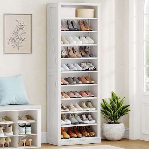 Hzuaneri Schuhschrank, Freistehender Schuhkommode mit 27-30 Paar, Verstellbare Regalböden, Schuhkipper für Eingang, Wohnzimmer, Schlafzimmer, 10 Ebenen(62,5B cm), Weiß SR52603X