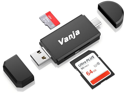 Vanja SD Kartenleser, 3-in-1 High-Speed Micro SD Karten Adapter für SD, SDHC, SDXC, MicroSD | Kompatibel mit iPhone 16/15, MacBook Pro/Air, iPad Pro, Smartphone (USB Type A & Type C, Micro-USB)
