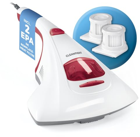 CLEANmaxx Milbensauger | Effektive Allergenbekämpfung und Sterilisation in einem durch UV-C-Licht und Feinstaubfilter | Chemiefrei und sicher für Bett, Matratze etc. | Waschbarer Feinstaubfilter