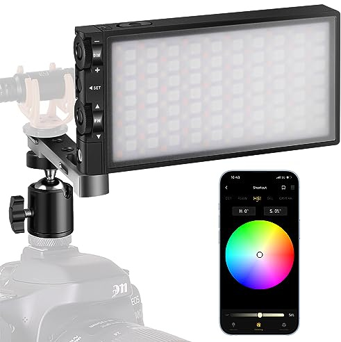 Pixel G1s RGB LED Videoleuchte, Eingebaut 12W Akku Video Licht, Volle Farbe und 12 Farblicht, CRI≥97 2500-8500K Dimmbar RGB Kamera Licht mit Gehäuse aus Aluminiumlegierung