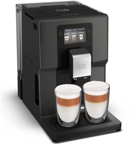 Krups Kaffeevollautomat Intuition Preference, mit Smartphone-ähnlichem 3,5-Farb-Touchscreen, intuitive farbige Lichtanzeigen, 11 personalisierbare Getränke, Brühgruppe aus Metall, Schwarz, EA872B