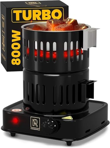 M. ROSENFELD Shisha Kohleanzünder Elektrischer 800W Turbo – Kohlenanzünder mit extra langem 150cm Kabel, abnehmbarem Kohlekorb und 2 Zangen - Hookah Charcoal Burner for Hookah Cubes