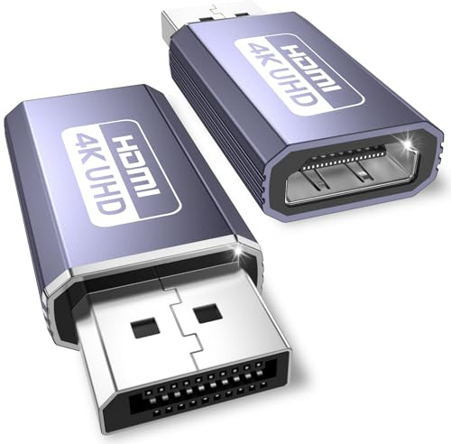 DisplayPort auf HDMI Adapter 4K, 2-Stück Unidirektional DP auf HDMI, 4K@60Hz/4K@30Hz/2K@60Hz/1080P@120Hz, Adapter Displayport auf HDMi Kompatibel mit Lenovo, HP, Dell, GPU, AMD, NVIDIA, Desktop