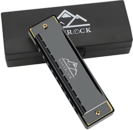 EASTROCK C-Dur Harmonika 10-Loch für Fortgeschrittene und Anfänger Schwarz | Harmonika für Erwachsene und Anfänger, Musikgeschenk, Harmonika Mit Aufbewahrungstasche