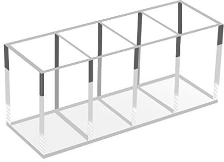FFowcye Acryl Make-up Pinselhalter & Stiftköcher Organizer - 4 Fächer Klarer Bleistifthalter für Schreibtisch, Ablagefläche für Make-up Pinsel, Stifte, Bleistifte, Malpinsel & Kosmetika