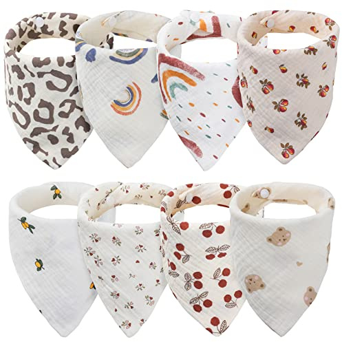 WD&CD 8 Stück Baby Dreieckstuch Lätzchen, Doppellagig Weiche & Absorbierende Musselin Halstüch Sabberlätzche mit 2 Verstellbares Druckknopf für Baby, Kleinkinder, Neugeborene, Jungen, Mädchen