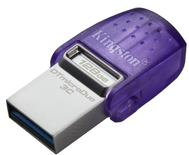 Kingston DataTraveler microDuo 3C USB-Stick 128GB USB Gen 3 Type-C und Type-A - DTDUO3CG3/128GB, Lila + Silber
