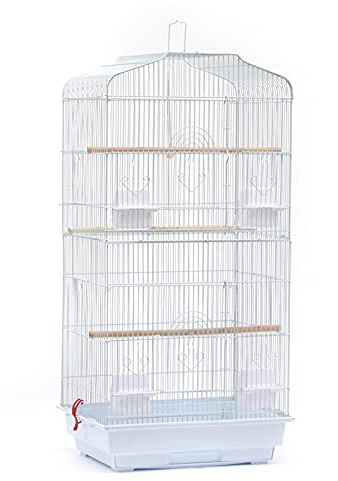 HUOLEVogelkäfig Papageienkäfig mit Vogeltreppe, herausnehmbare Bodenschale,Vogelkäfig Vogelhaus Vogelvoliere Wellensittich Vogelbauer mit ausnehmbarer Bodenschale(46 * 36 * 92 cm (weiß))