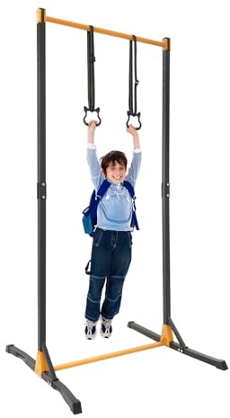 TONFEION Turnreck Gymnastik Bar mit Ringen, Reckstange Garten Turnstange bis 400kg, Gymnastikstange für Outdoor & Indoor, Klimmzugstange Freistehend Höhenverstellbar 160-215cm