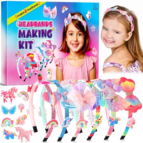 Pourbibi Einhorn Geschenke für Mädchen - Haarreifen Madchen Bastelset Kinder 4 Jahre, Haarschmuck Basteln Mädchen 6 8 jahre, Weihnachten Geschenk 4-6 Geburtstagsgeschenk für 5-8 Jahre Ostern Geschenke