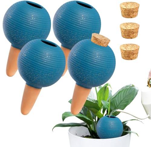 eusbon Tongefäßen Bewässerungssystem, 4er Set Tonkegel Bewässerung für Pflanzen, je 400 ml Volumen, automatische Bewässerung Pflanzen für Zimmerpflanzen & Balkonkästen, Blau