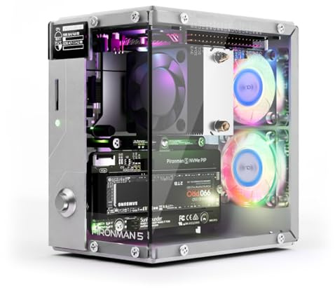 Pironman 5 NVMe M.2 SSD PCIe 2.0/3.0 Mini-PC-Gehäuse für Raspberry Pi 5 Hailo-8L, OpenClaw KI-Agent, Tower-Kühler + Dual-RGB-Lüfter, 0,96 OLED-Modul, Safe Shutdown, HDMI, RGB-Effekt