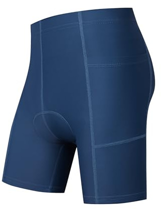 BASADINA Gepolsterte Kinder-Fahrradhose für Jungen und Mädchen, mit Taschen, 3D-Polsterung, Radhose für Jungen, Blau, 11-12