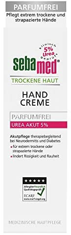 Sebamed Trockene Haut Urea Akut 5% Handcreme parfumfrei 75 ml, pflegt extrem trockene und strapazierte Hände, lindert Rissigkeit und Rauheit