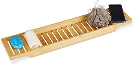 Relaxdays Badewannenablage Bambus, Gitter HBT: 4,5 x 68,5 x 14,5 cm Wannenbrücke, Ablage, Holz, Badewannentablett, natur
