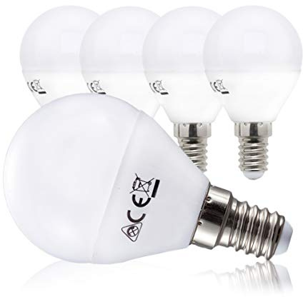 B.K.Licht - 5er Set LED Lampen mit warmweißer Lichtfarbe, E14 Fassung, 4,9 Watt, 470 Lumen, Glühbirnen, Leuchtmittel, LED Birnen, Globe, Glühlampen, Reflektor, Bulb, 4,5 x 8,1 cm, Weiß