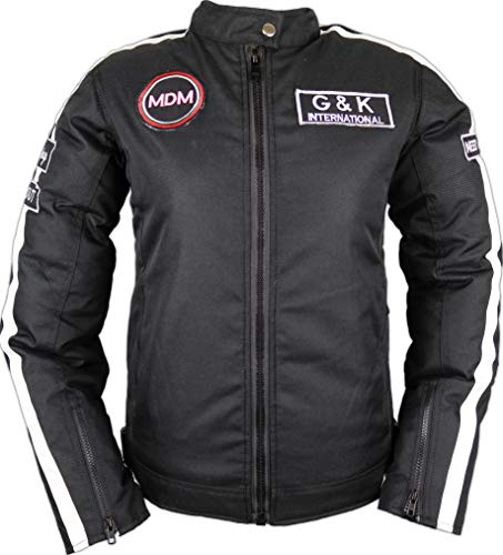 Damen Motorrad Textil Jacke in schwarz mit weißen streifen