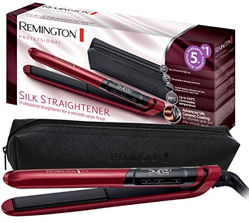 Remington Glätteisen Silk (Doppelschicht-Keramikbeschichtung mit Seidenproteinen für samtig glatte & glänzende Haare) LCD-Display, 150-235°C, für max. 30 Sek 240°C, Haarglätter S9600