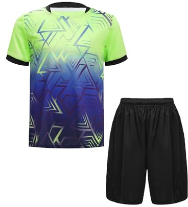 iiniim Kinder Jungen Sport Set 2tlg.Schnelltrockend T-Shirt + Shorts Sportanzug Trainingsanzug Jogging Fußball Basketball Kleidung A Fluorescent Grün 146-152